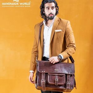Handmade World Leather Laptop Messenger Bag For Men 'Executive Elegance’ Brown